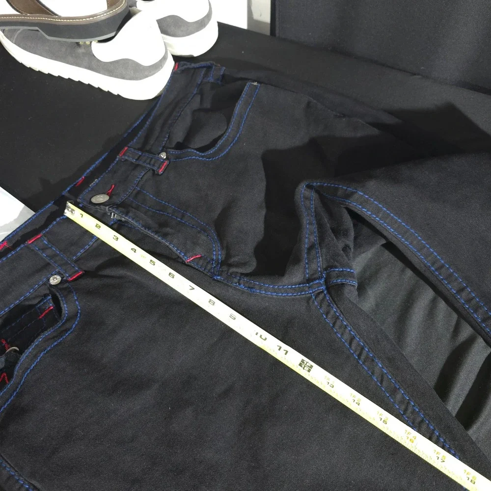 True Religion Geno Mens 34 Black Contrast Stitch Relaxed Slim Jeans Streetwear